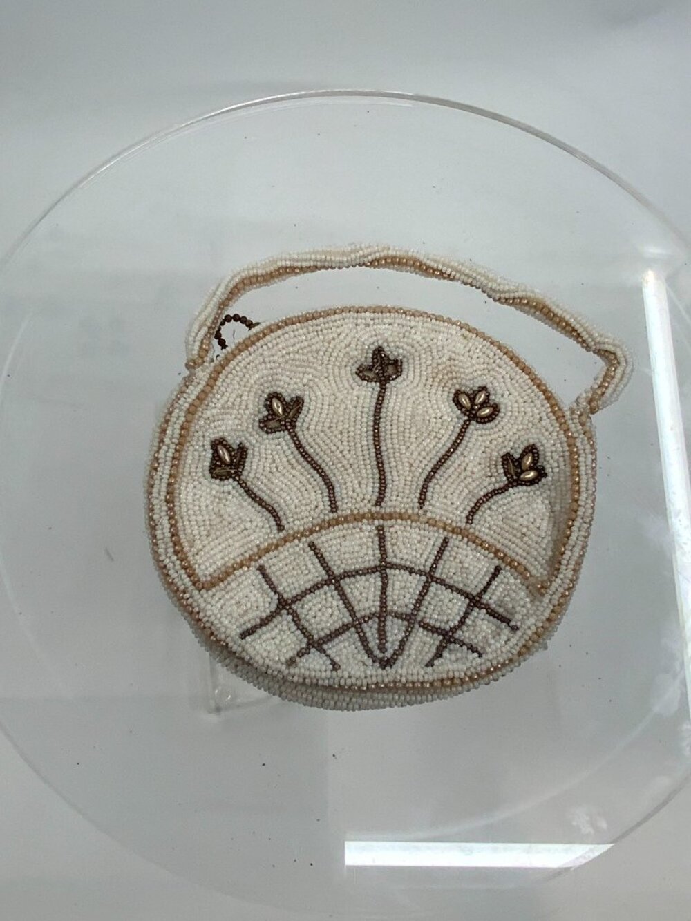 Vintage Round Beaded Floral Zip Pouch Mini Purse